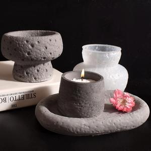 M54227 Patrón de piedra Bandeja Vela Taza Patrón de roca volcánica Candelabro Bandeja Yeso Cemento Vela <span class=keywords><strong>Molde</strong></span> de silicona - Product Image 4