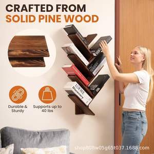 Étagère murale simple en bois, rectangulaire, en bois massif, réglable, pour organiser les livres et les articles divers - Product Image 5