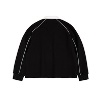 Sudadera Personalizada con Cuello en Contraste de 380G, Logotipo Personalizado, Estilo Preppy Deportivo, Polo a Rayas, Sudadera Urbana para Hombre