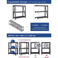 Étagère métallique robuste à 3 niveaux, étagère de rangement pour garage, étagères utilitaires en acier réglables pour entrepôt, cuisine, organisation