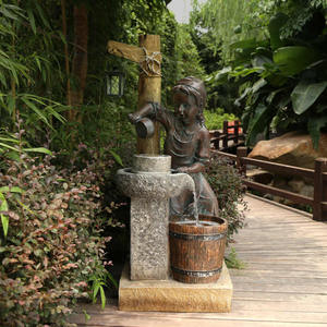 Decorative Fairy Garden Water <strong>Fountain</strong> with <strong>Cherub</strong> and Flower Basin Outdoor Resin Sculpture for Backyard Patio and Garden Decor - Product Image 3