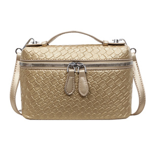 Petit sac à bandoulière en cuir PU tressé avec double fermeture éclair pour femme, pochette de créateur à poignée supérieure pour femme - Product Image 5