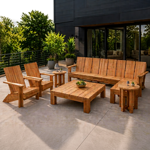 Honey Glow Teak Wood Garden Conversation Set Blocky Plank Accent Sofa and <b>Round</b> End Tea <b>Table</b> - Product Image 1