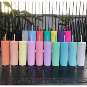 Gobelets réutilisables en acrylique mat à prix abordable avec couvercles, 16 oz, double paroi, en plastique, fins, avec couvercle et paille - Product Image 1