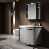 Meuble-lavabo mural gain de place avec armoire miroir, unité de lavabo flottante compacte pour petite salle de bain