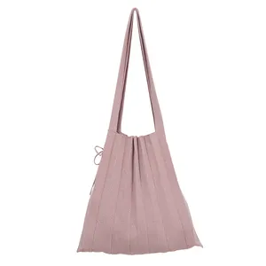 샤인 핑크 컬러 스타일 복원 고대 방법 뜨개질 캔버스 쇼핑 가방 단일 어깨 가방