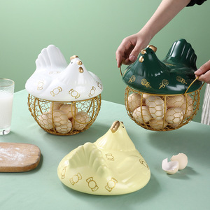 Ceramic <b>Egg</b> <b>Storage</b> Basket With Lid Freshness Preservation Kitchen <b>Storage</b> Basket For <b>Eggs</b> And Fruits Household Use - Product Image 4