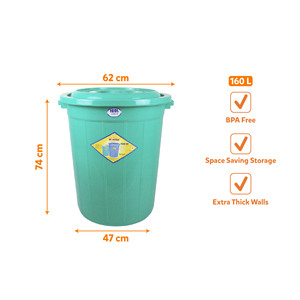160L PP Plastic Waterproof Eco-Friendly Lightweight Durable Storage <b>Bucket</b> <b>with</b> <b>Lid</b> and Handle for Home Kitchen Shop - Product Image 4