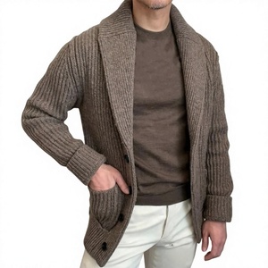 Chaqueta de punto para hombre con cuello chal y botones al frente, estilo cárdigan clásico informal - Product Image 1
