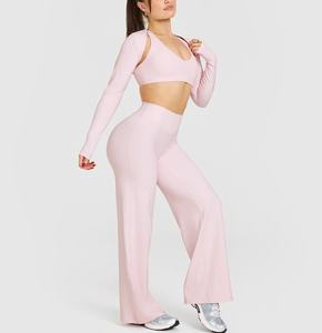 Conjunto Deportivo de 3 Piezas para Mujer, Pantalones de Manga Larga, Traje Transpirable y Suave, <span class=keywords><strong>Ropa</strong></span> de <span class=keywords><strong>Yoga</strong></span> Ajustada, <span class=keywords><strong>Ropa</strong></span> Deportiva para Exteriores, Sujetador Deportivo de Secado Rápido - Product Image 2