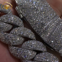 Collier Moissanite Iced Out, passe le test du diamant, style Hip Hop, 20mm, trois rangs, chaîne cubaine en Moissanite VVS