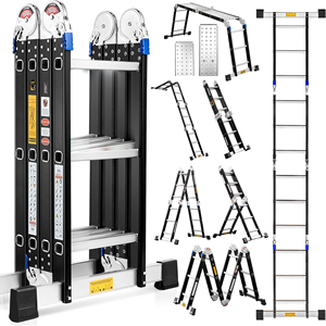 Scala a gradino pieghevole in alluminio 7 in 1 moderna scaletta di estensione telescopica regolabile Multi-posizione EN131 Certified Home Warehouse - Product Image 2