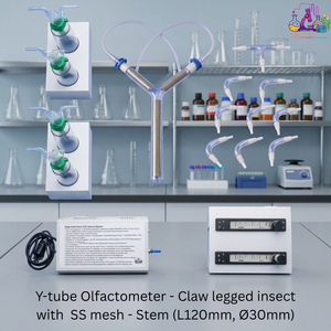 Olfactomètre Y-Tube personnalisable avec tiges en maille d'acier inoxydable (L120mm 30mm) et bras (L80mm 30mm) en verre borosilicaté pour appareils à griffes - Product Image 2