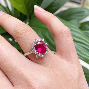 Bague pour femme en pierre précieuse de haute qualité, coupe ovale, rubis de laboratoire, sertie pavé, plaqué argent sterling 925, bijoux en gros - Product Image 4