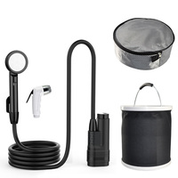 Douche de camping portable rechargeable par USB, pompe de douche extérieure étanche IPX8, débit de 2,5-3,5 L/min, tuyau de 1,8 m pour les voyages, la randonnée et la voiture