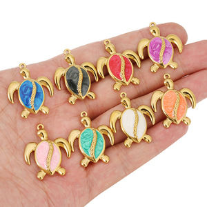 Breloque tortue en émail acier inoxydable, pendentif animal coloré doré pour bijoux DIY, accessoire de porte-clés - Product Image 4