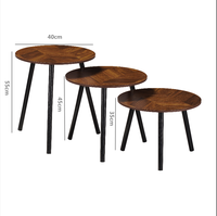Ensemble de 3 tables basses rondes imbriquées |   Tables d'appoint avec plateau imitation bois et pieds en métal noir pour salon, chambre à coucher