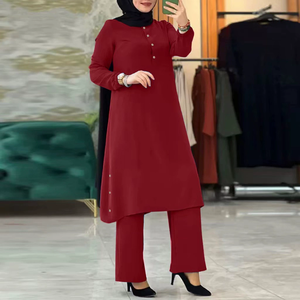 <span class=keywords><strong>Ensemble</strong></span> deux pièces personnalisé en polyester respirant, <span class=keywords><strong>tunique</strong></span> abaya et <span class=keywords><strong>pantalon</strong></span>, col rond, manches longues, <span class=keywords><strong>ensemble</strong></span> deux pièces pour l'automne - Product Image 3