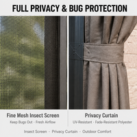 Gazebo Metálico Permanente con Estructura de Aluminio y Techo Rígido, con Cortinas de Privacidad y Mosquitera
