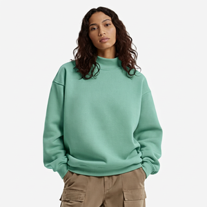 Women Oversized Mockneck Fleece <b>Sweatshirt</b> <b>Embroidery</b> Front Logo Long Soft Brushed Interior Premium Custom Casual Pullover - Product Image 1