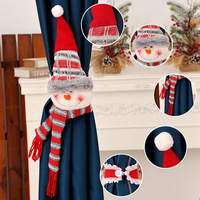Attaches de rideau de Noël en peluche, bonhomme de neige, Père Noël, pompon tricoté, poupée, pour décoration intérieure de Noël, cadeau