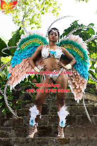 Zpdecor Usine En Gros Stock Oie Verte Nagoire Plume Garniture Frange pour Miami et Bahams Jankanoo Carnaval - Product Image 6
