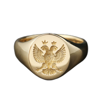 Bague Sceau en cire aigle à double tête-Or rose 10K et platine blanc Bague chevalière élégante et unique pour homme, personnalisable