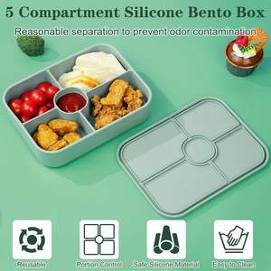 Boîte à bento multifonctionnelle en silicone anti-fuite, sans BPA, réutilisable, portable, pour repas, micro-ondes, lave-vaisselle - Product Image 2