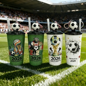Nouvelle tasse à café en plastique PP écologique, de qualité alimentaire, unisexe, à simple paroi, avec paille, pour les fêtes de football mondial aux États-Unis, au Canada et au Mexique - Product Image 2