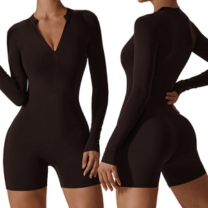 CLT8194ชุดรอมเปอร์ใส่เล่นโยคะสำหรับผู้หญิงจั๊มสูทครึ่งซิปแนบเนื้อชุดออกกำลังกายแบบลำลอง - Product Image 5