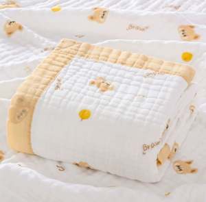 Crepe Cotton Woven 6 Layer Fast Dry Eco-Friendly <b>Baby</b> Towel Super <b>Soft</b> Breathable Cartoon Muslin Receiving Swaddle <b>Blanket</b> - Product Image 3
