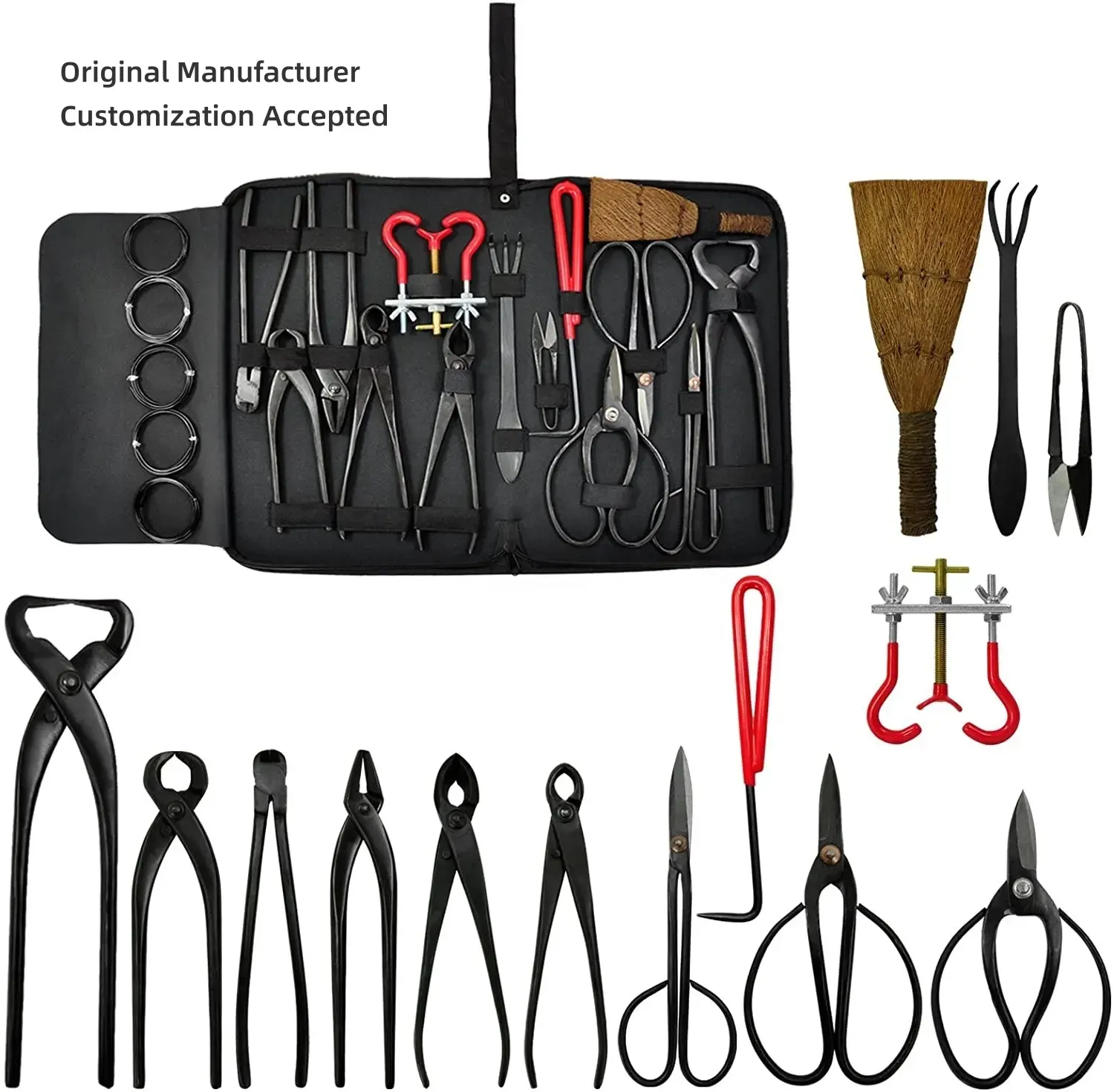 20 Pieces Heavy Duty Bonsai Tool Kit with Nylon Case Carbon Steel Scissor Cutter Shear Set