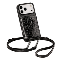 Sac bandoulière en cuir véritable de vachette en gros avec fente pour cartes et bouton-pression pour iPhone 16 17 18 Pro Max OEM