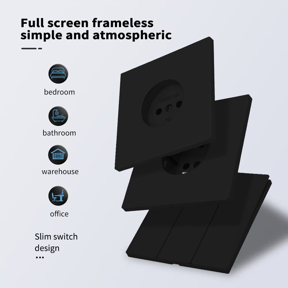 High Stability EU Standard European 250V 85mm 85mm 1 2 3 Gang 1 Way Push Button Touch Home Wall Sockets Switches Electric Outlet