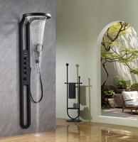À la mode noir acier inoxydable 304 mural multi-fonction panneau de douche salle de bain grande cascade pluie ensemble de douche