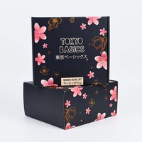 Caja de Envío Corrugada Negra con Diseño Floral de Sakura y Logotipo Personalizado, Impresión a Todo Color con Mensaje de Agradecimiento en el Interior, Caja de Embalaje para Regalos Personalizada