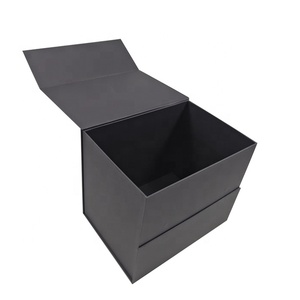 Custom logo black cardboard paper rigid folding flip lid package magnet closure extra large magnetic closure gift box