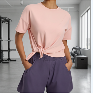Top Deportivo Ecológico Reciclable de Corte Ajustado para Yoga y Fitness, de Secado Rápido, Transpirable, con Cuello Redondo y Manga Corta, de Spandex/Poliéster, para Verano - Product Image 1