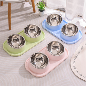 Ensemble de gamelles pour animaux de compagnie Chong Ke, plateau double en plastique pour chats et chiens avec bols pour nourriture et eau, design anti-renversement - Product Image 2