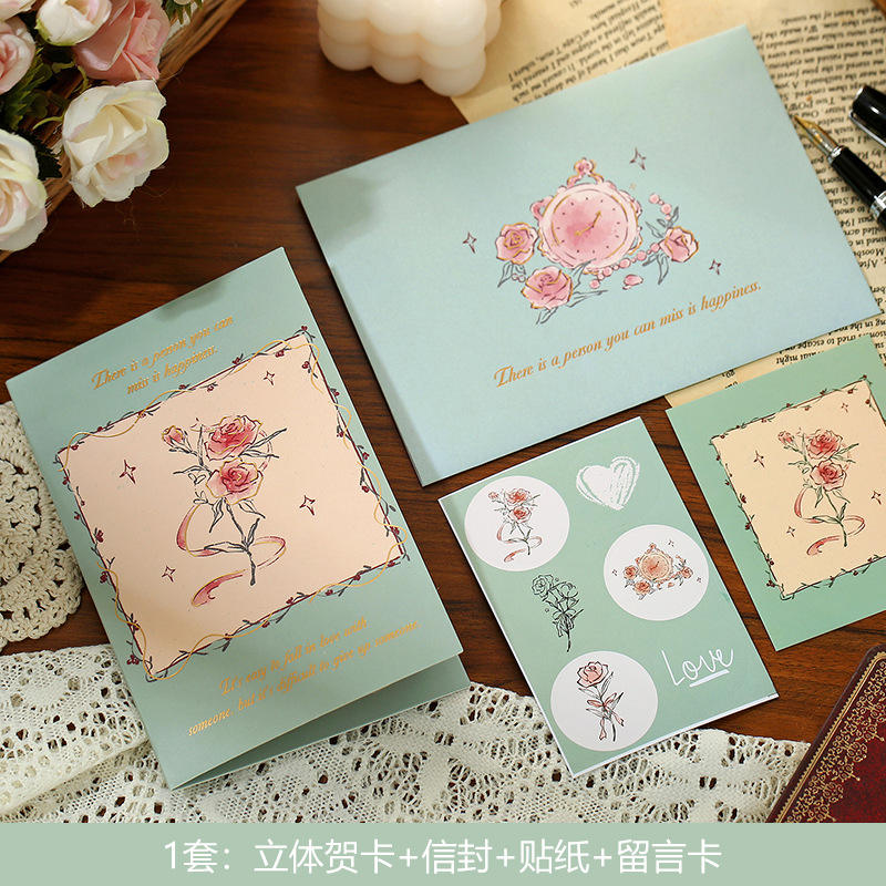 Bleu-Ensemble de cartes Rose en trois dimensions