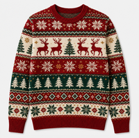 Pull de Noël moche pour hommes 100 % coton, col rond jacquard, tricoté, pour fête de Noël, logo personnalisé, vente en gros usine OEM