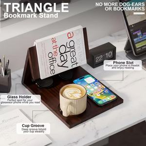 Soporte de lectura de madera con posavasos y soporte para teléfono para mesita de noche, organizador de escritorio, sujetador de páginas de libros multifuncional - Product Image 5