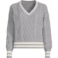 Pull en maille torsadée col en V personnalisé style universitaire, haut en maille à rayures rétro, pull pour femme