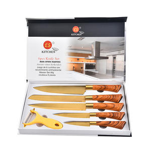 Couteaux de cuisine à lame 2cr13, manche en bois de haute qualité jeu de 6 pièces en acier titane avec boîte-cadeau - Product Image 1