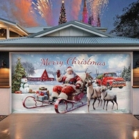 Weihnachtliches Garagentor-Banner mit Schneebedecktem Kiefernwald, Geschenkbox und Roten Kugeln, Anpassbare Partydekoration