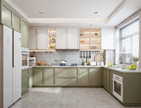 Desain Kabinet Dapur Modern Pintar dari Batu Kuarsa Tahan Api Ramah Lingkungan Modular Mewah dengan Lampu LED Strip Kustom untuk Vila