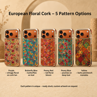 Coque de téléphone en liège écologique à motif floral européen, compatible avec la charge sans fil pour iPhone 16 17 18