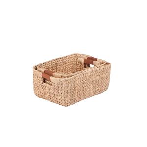 MP Decor Customizable Eco-Friendly Vietnam <b>Storage</b> Solution Hand-Weaved Natural Water Hyacinth <b>Basket</b> <b>Wood</b> Handle Sizable - Product Image 5