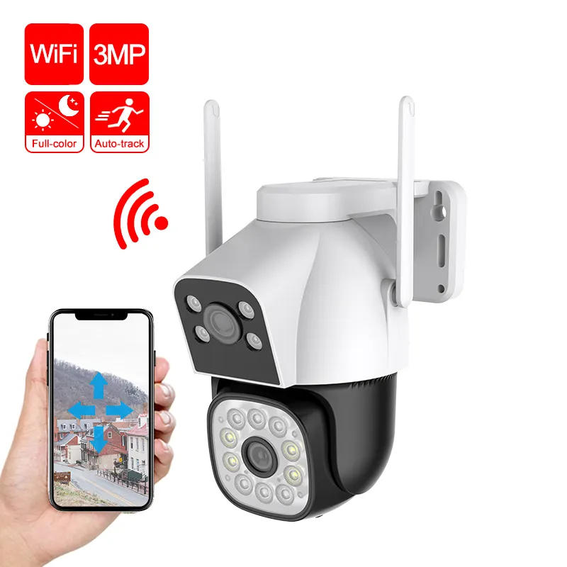 Fosvision 3mp Dubbele Lens Camera Wifi Tweeweg Audio Smart Full Color Nachtzicht Met Audio Home Security Cctv Camera