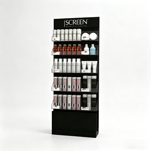 Rotating Display Stands with Dual <b>Acrylic</b> Shelves Organizer Metal Floor Rack for Shampoo Conditioner Hair Mask Salon Products - Product Image 1